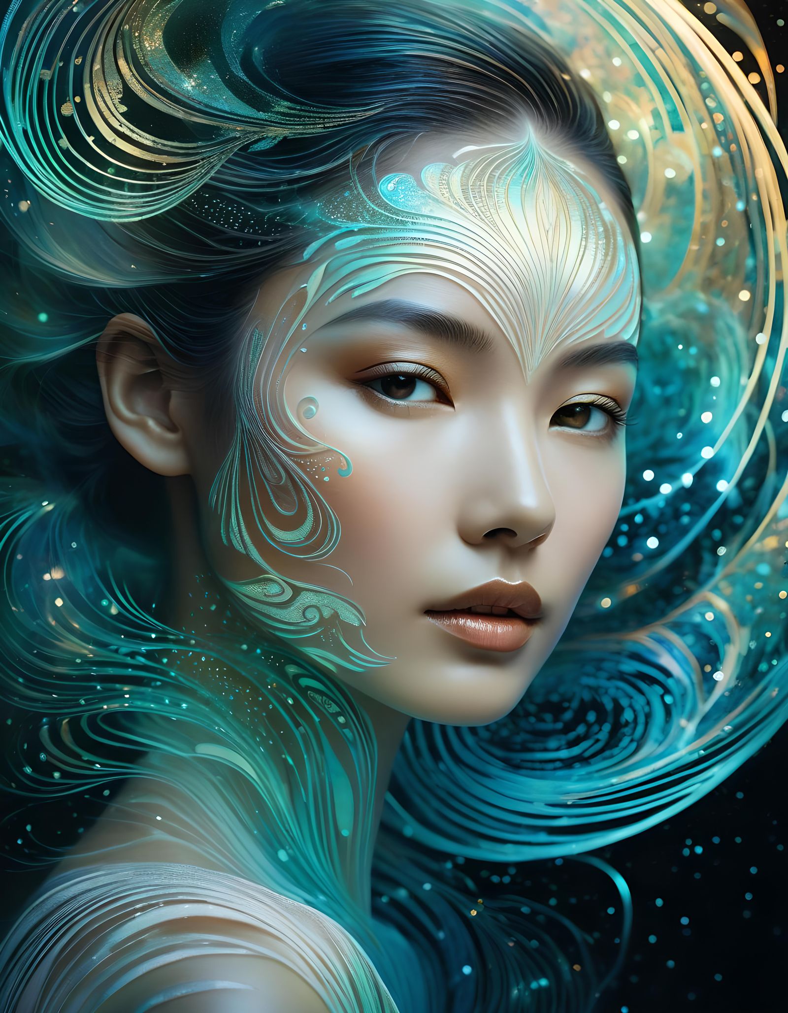 Ethereal Woman Portrait in Art Deco Style