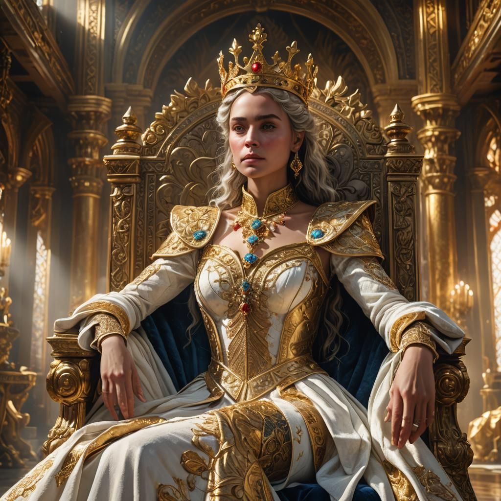 Regal Queen on Throne in Epic Fantasy Portrait