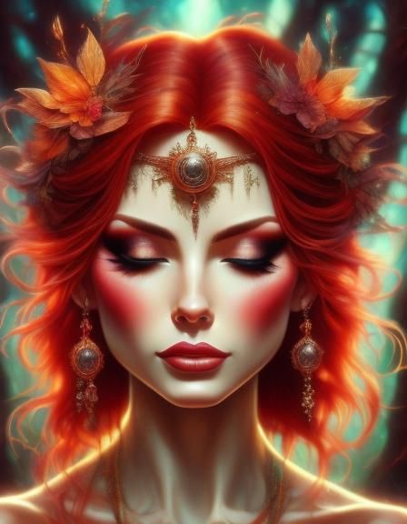 Ethereal Forest Portrait in Art Nouveau Style