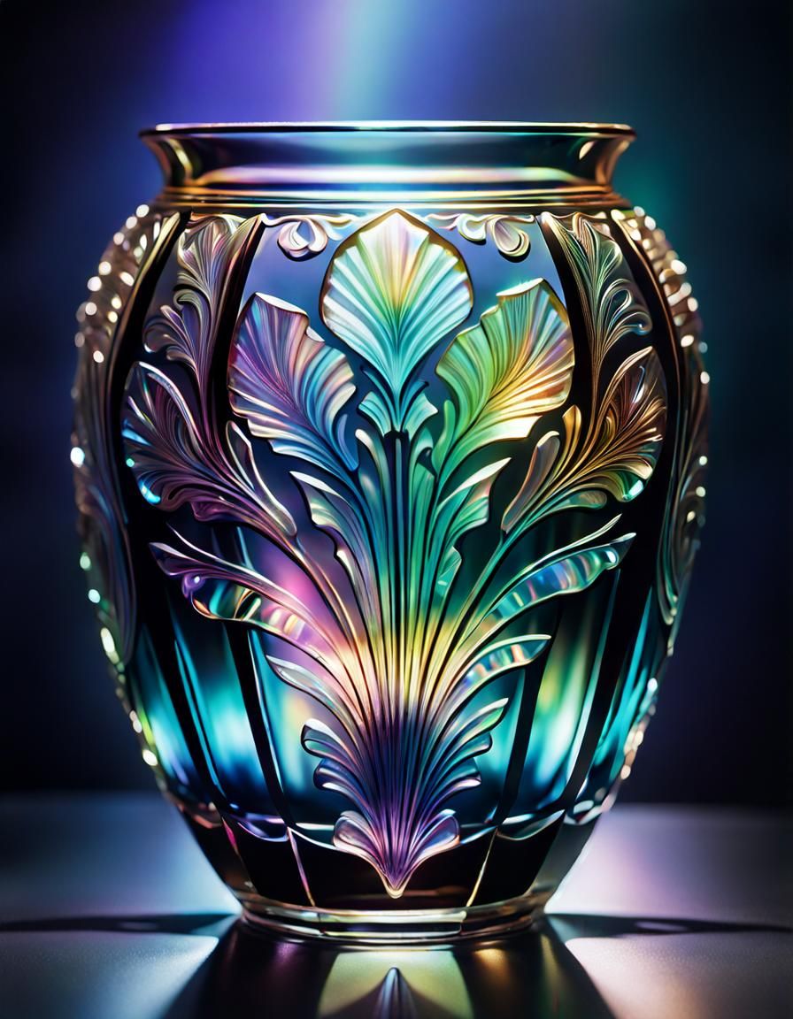 Iridescent Crystal Vase in Art Deco Style