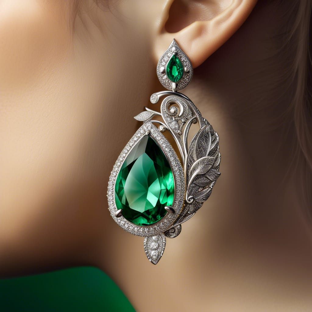Emerald and Silver Earring Close-Up