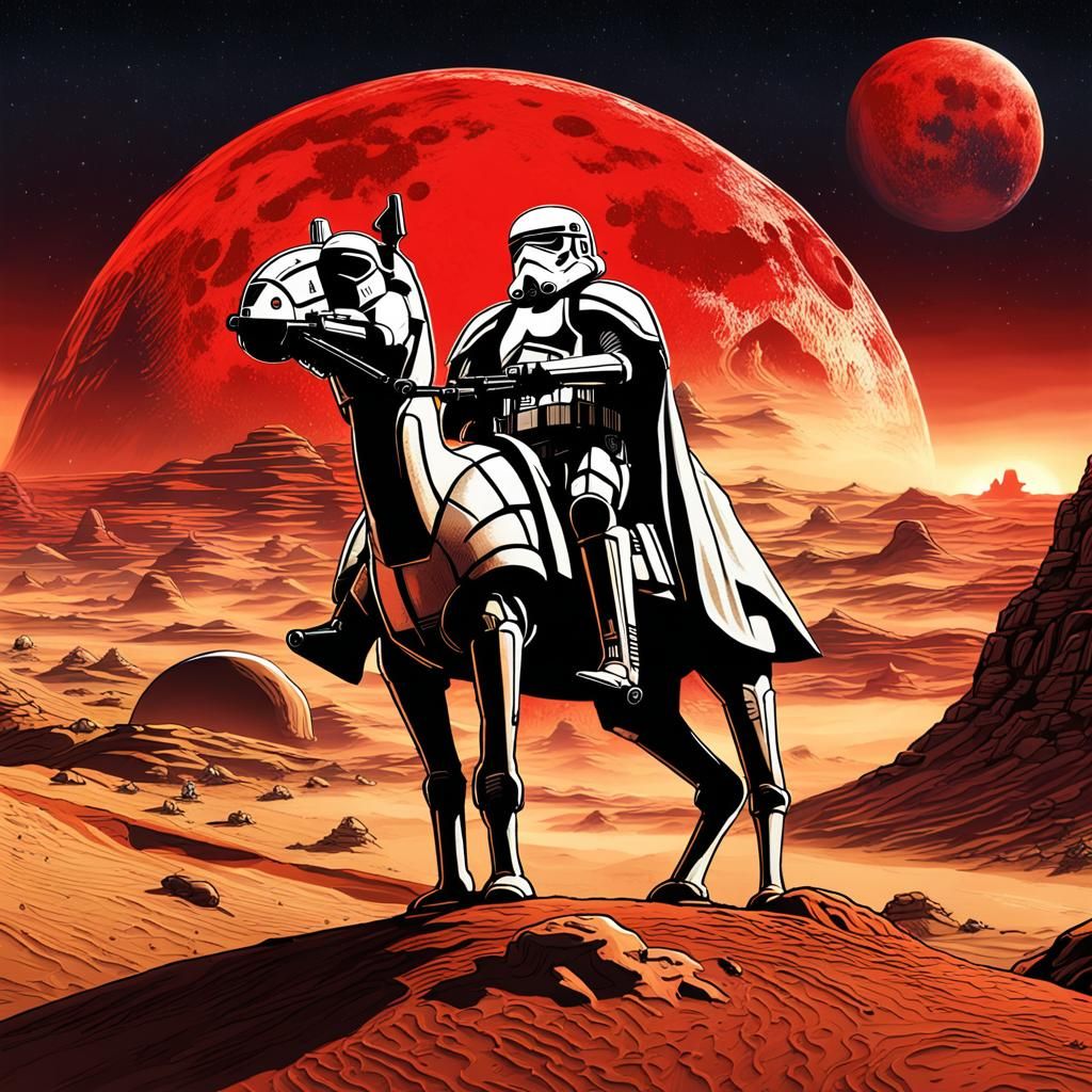 Star Wars Troopers on Dewbacks, Postage Stamp Art