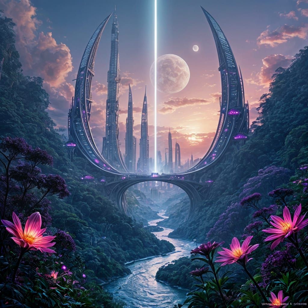 Surreal Futuristic City Floating Above Ancient Rainforest