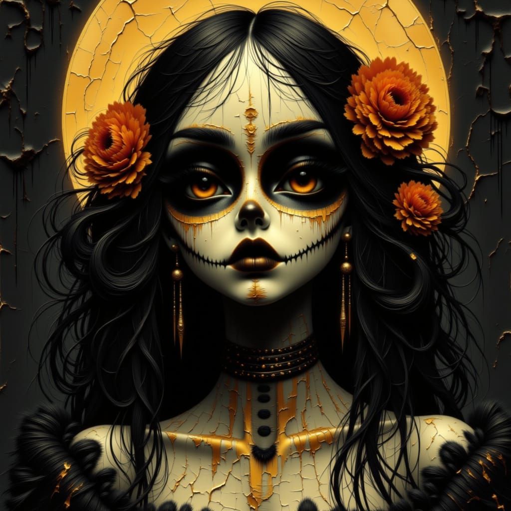 Ethereal Day of the Dead Doll Portrait in Manga Gothica Styl...