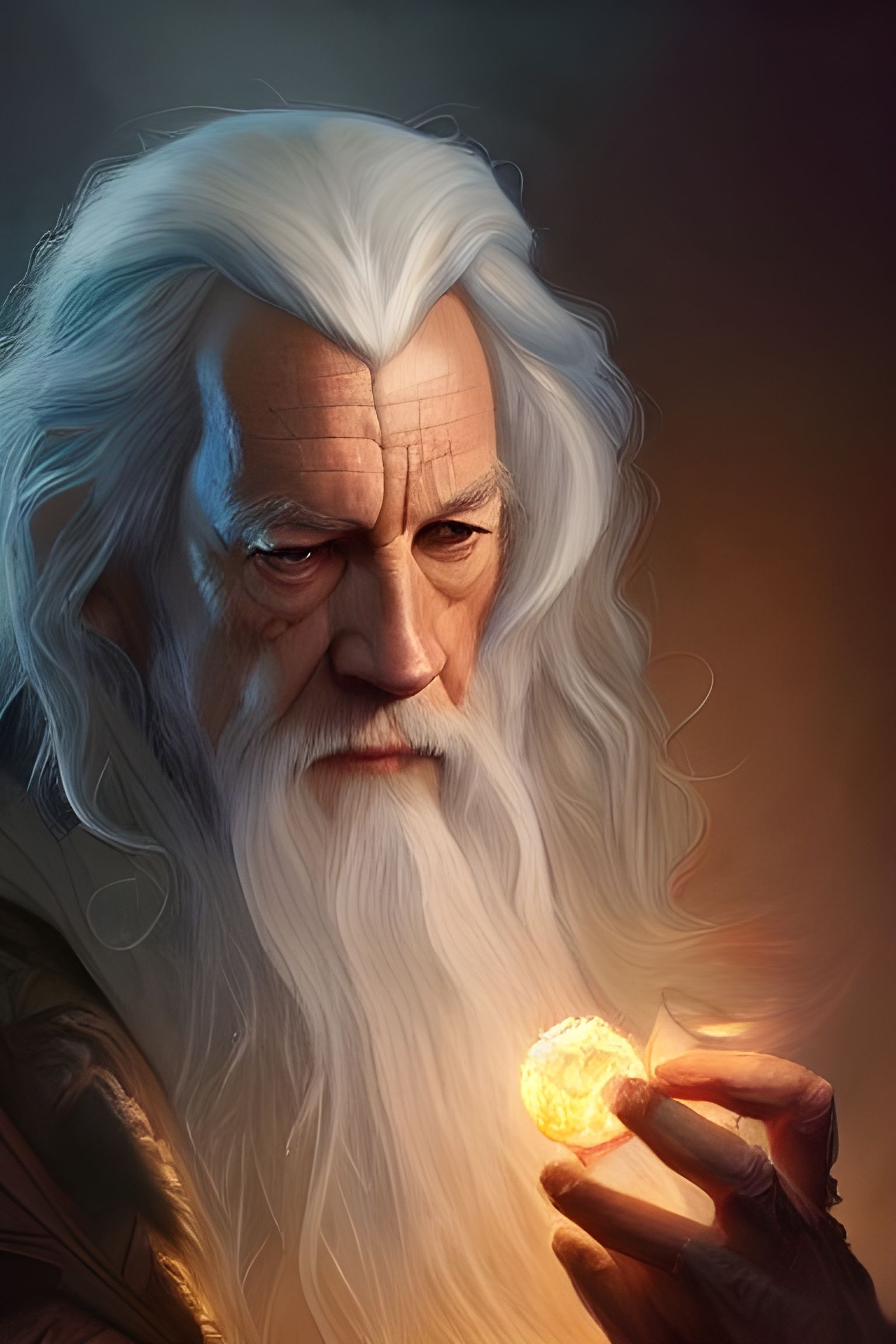 Elegant Gandalf Portrait in Digital Painting Style
