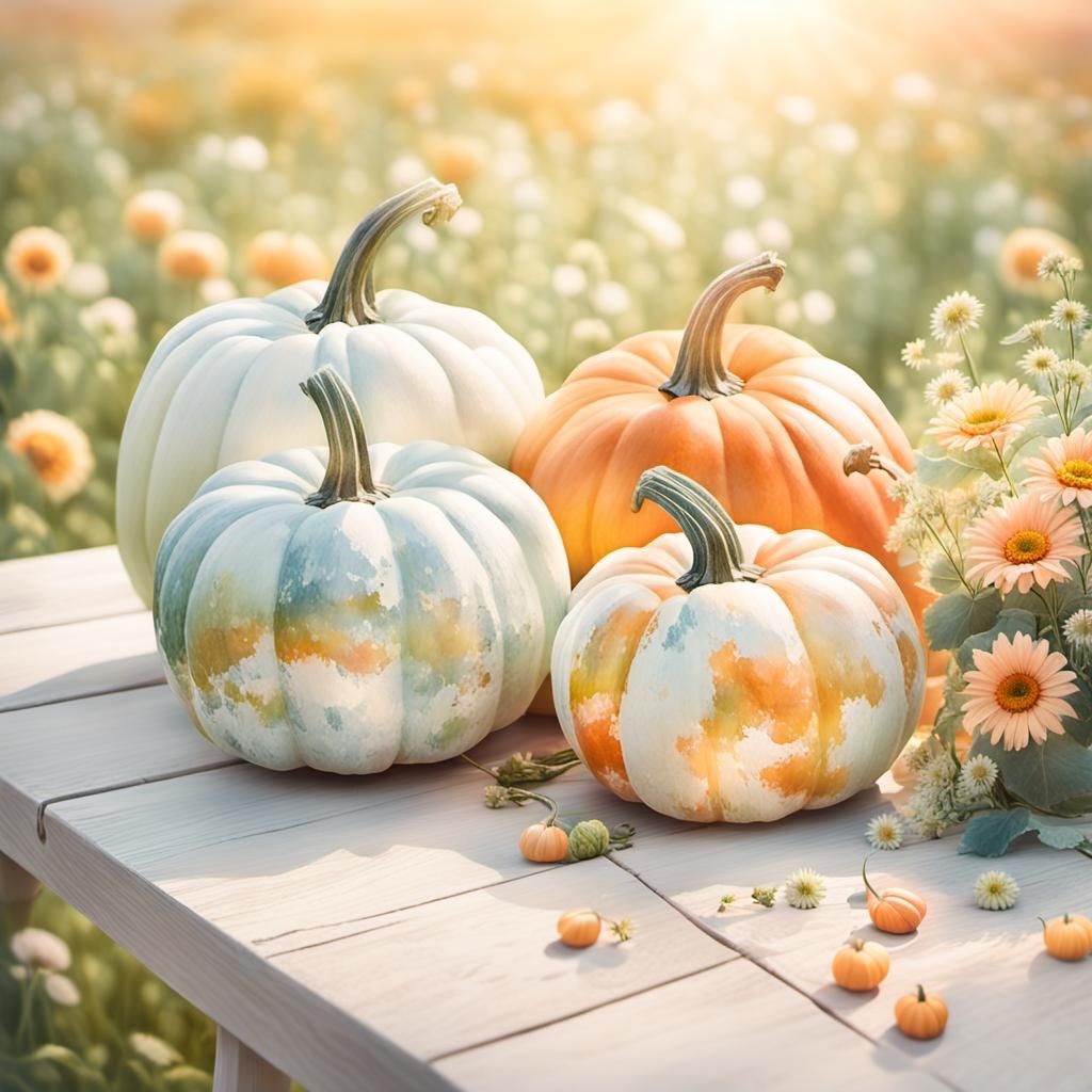 Pastel Pumpkins in Impressionistic Watercolor Style
