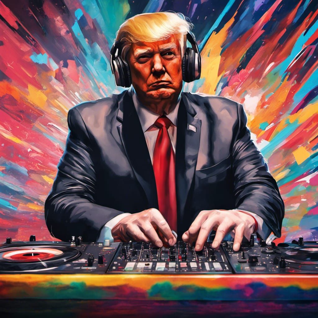 Donald Trump as DJ in Hyperrealistic Splash Art