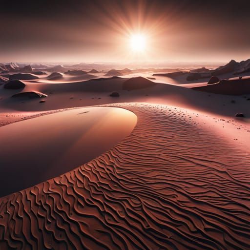 Mirrors Melting Martian Sand: Hyperrealistic Concept Art
