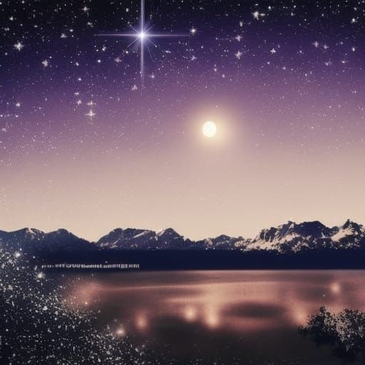 Romantic Starry Night with Full Moon