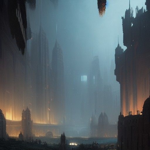 Dark Fantasy Underground City by Rutkowski and Mucha