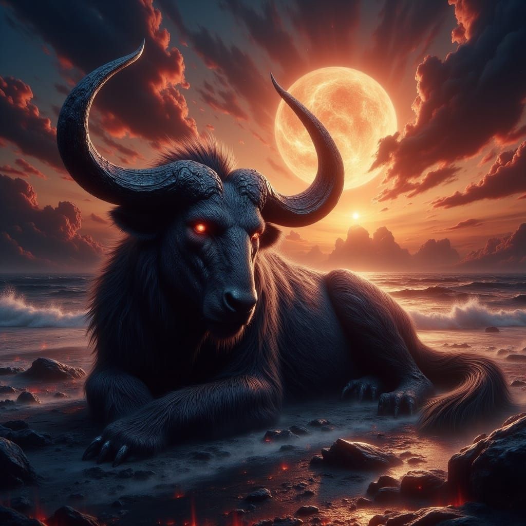 Mystical Minotaurs in Eerie Sunset Glow