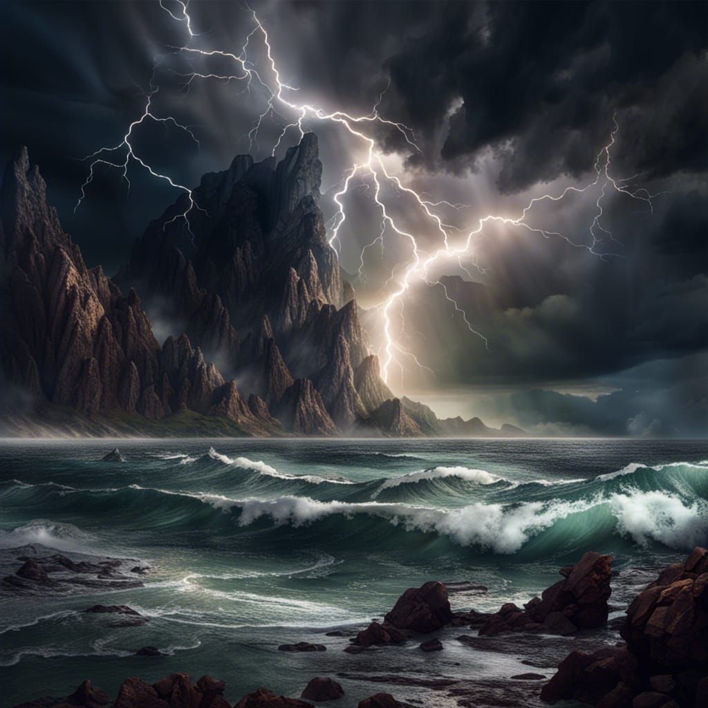 Epic Lightning Storm Over Rugged Coastline
