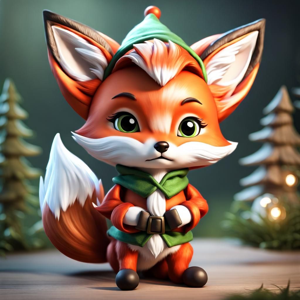 Adorable Chibi Fox in Elf Costume