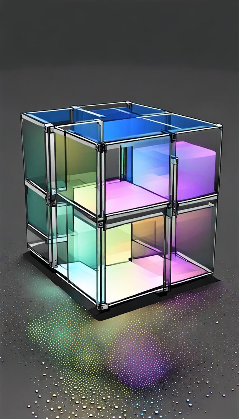 Iridescent Bubbles Illuminate Clear Glass Cube