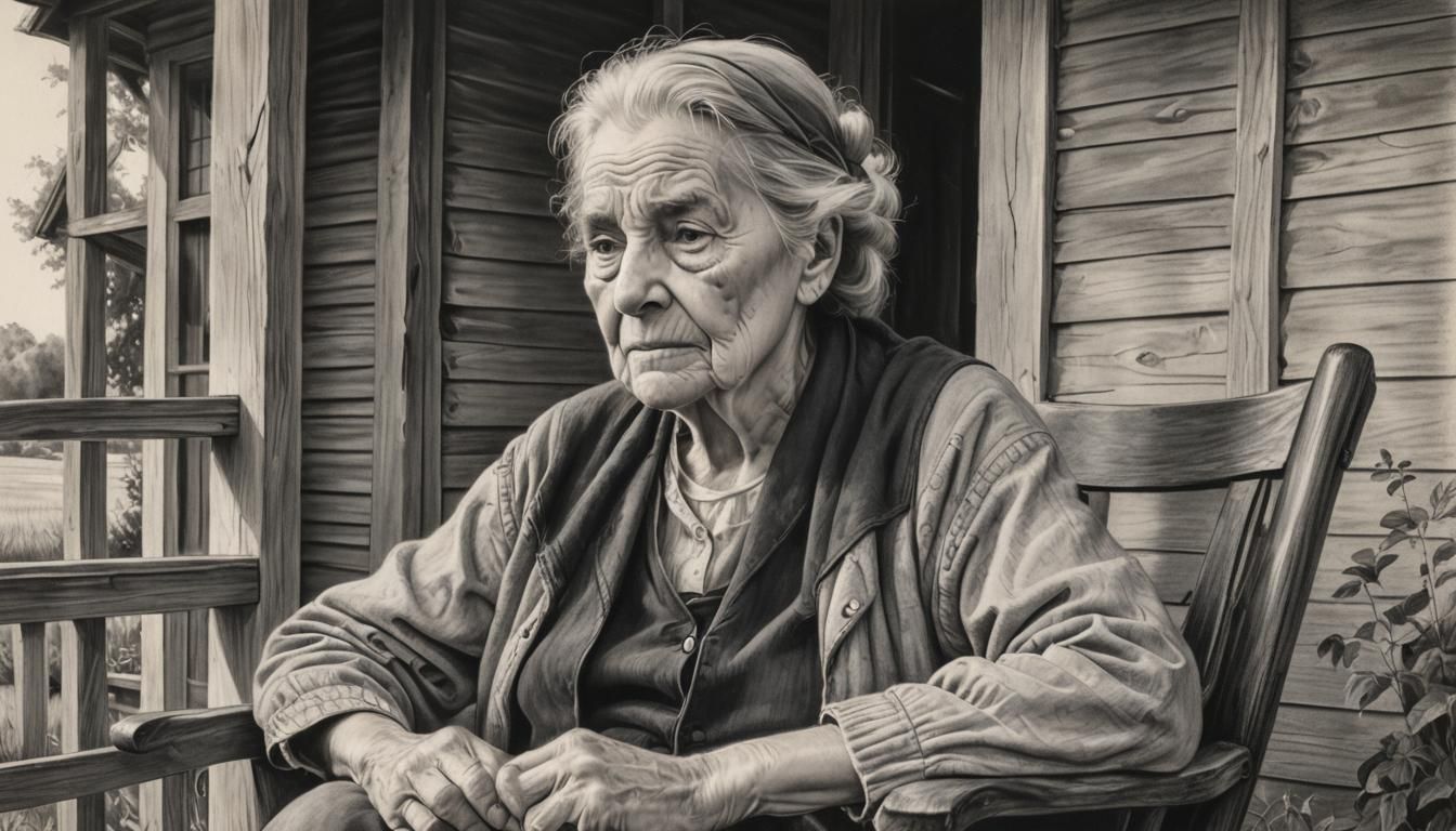 Old Lady in Rocking Chair: Charcoal Drawing