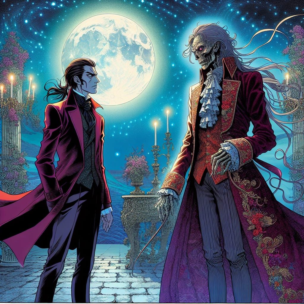 Alucard and Dracula Meeting Under the Moonlight