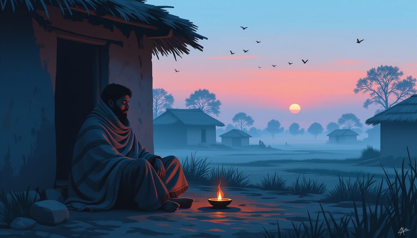 Serene Dawn Meditation in Misty Indian Village