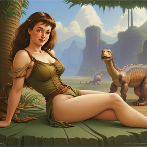 Dinotopia Pin-Up Art in James Gurney Style