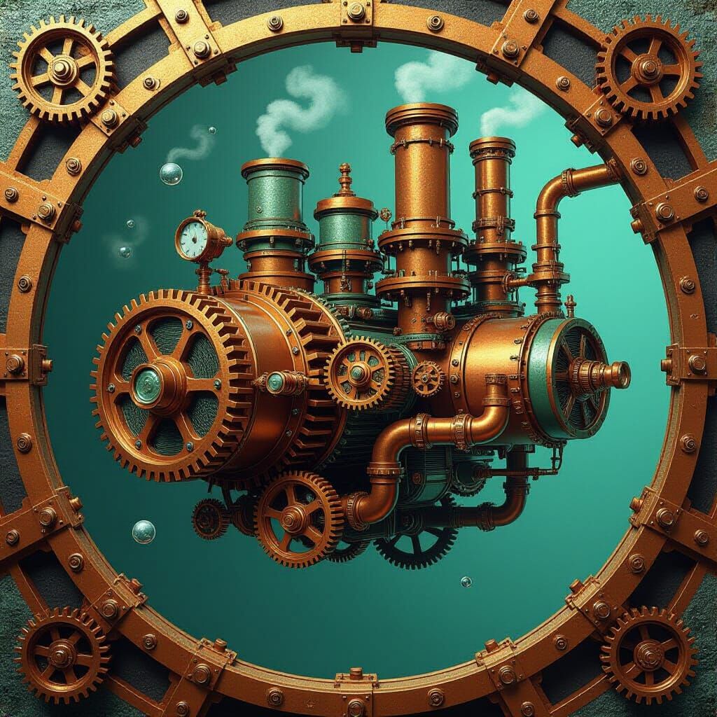 Steampunk Ciliated Epithelium Engine in Ernst Haeckel Style