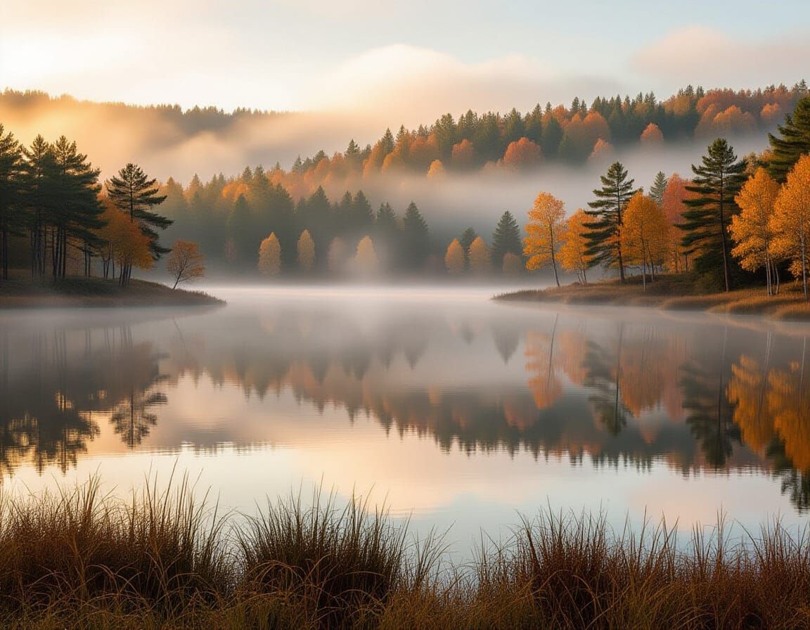 Autumn Landscape with Lake in Photorealistic Style