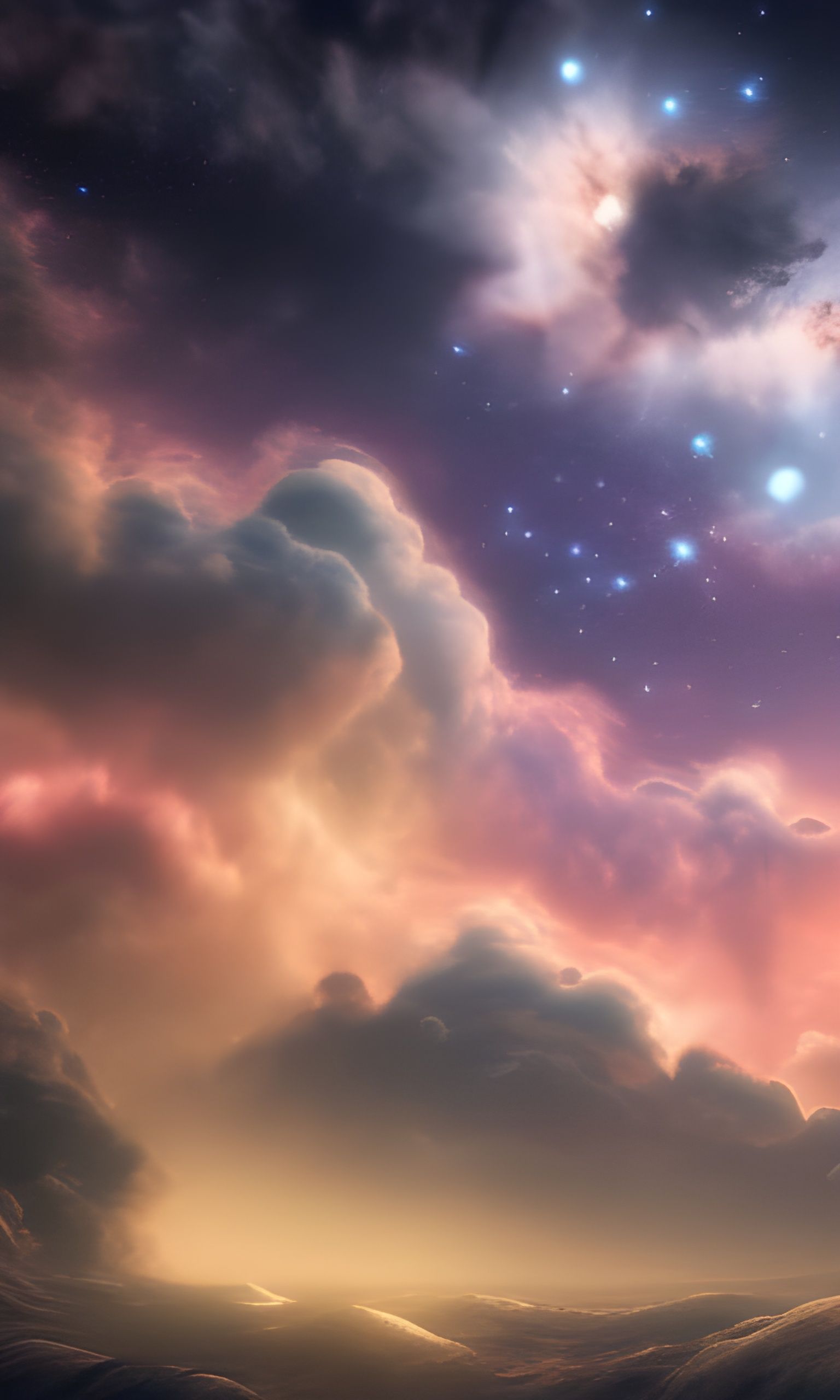 Ethereal Starry Night Sky in Watercolor Style