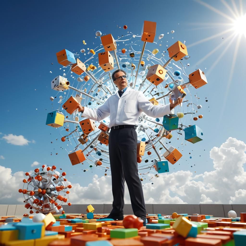 Telekinetic Scientist Manipulates Matter in Futuristic Lab