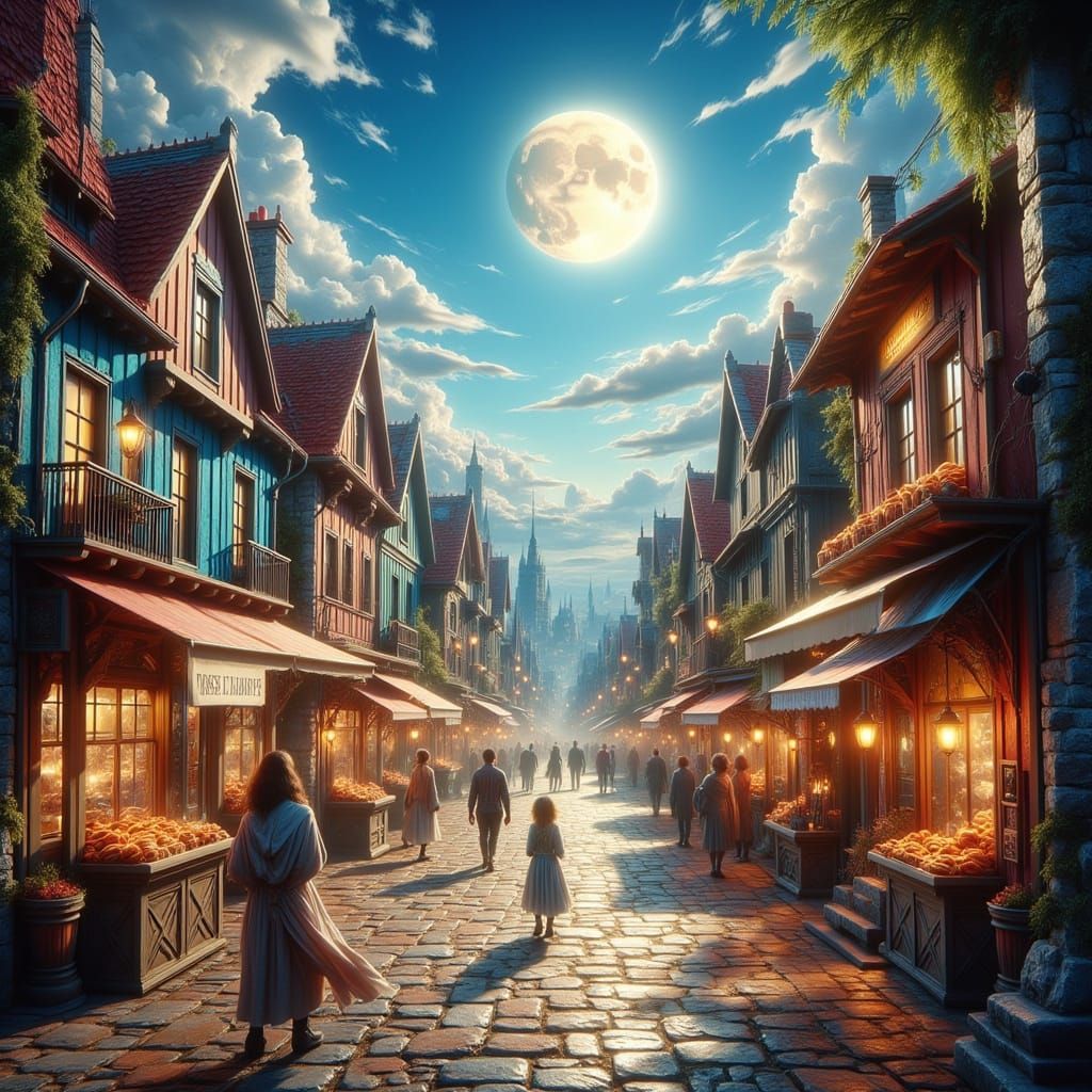 Vibrant Tiny Town Inspired by Miyazaki and Gurney