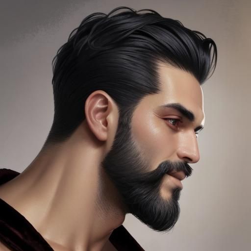 Handsome Man with Black Beard in Impasto Painting