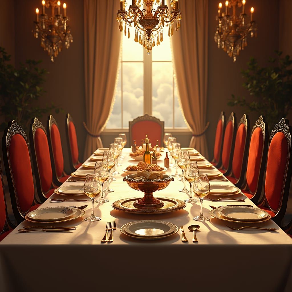 Elegant Passover Table Setting in a Golden, Unreal Engine-In...