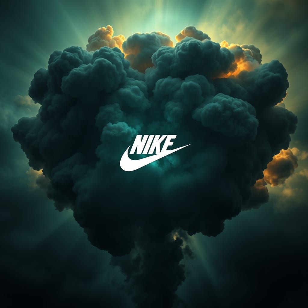 Explosive Smoke Cloud with Turquoise Glow and Nike Logo