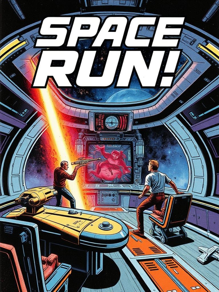 Space Run! Comic Book Cover in Retro Style