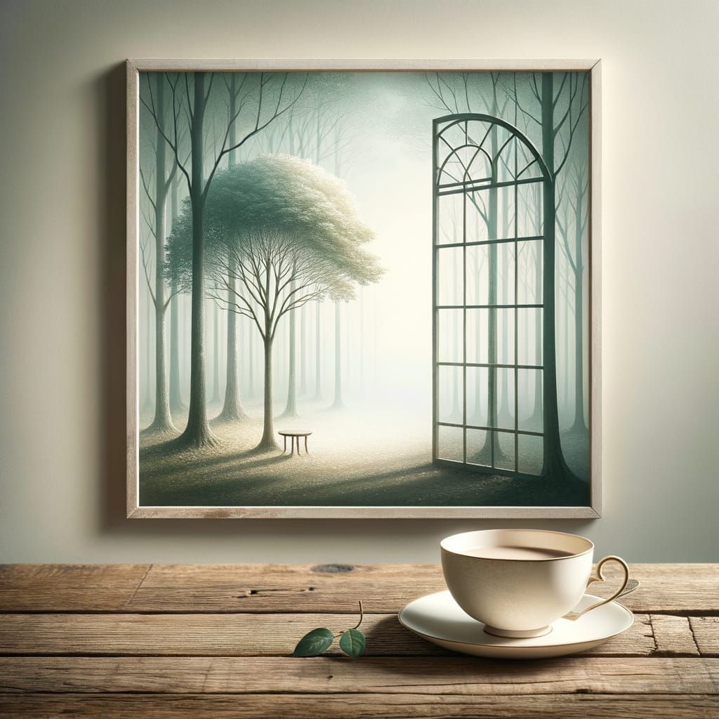 Delicate Teacup on Table in Enchanting Forest Scene