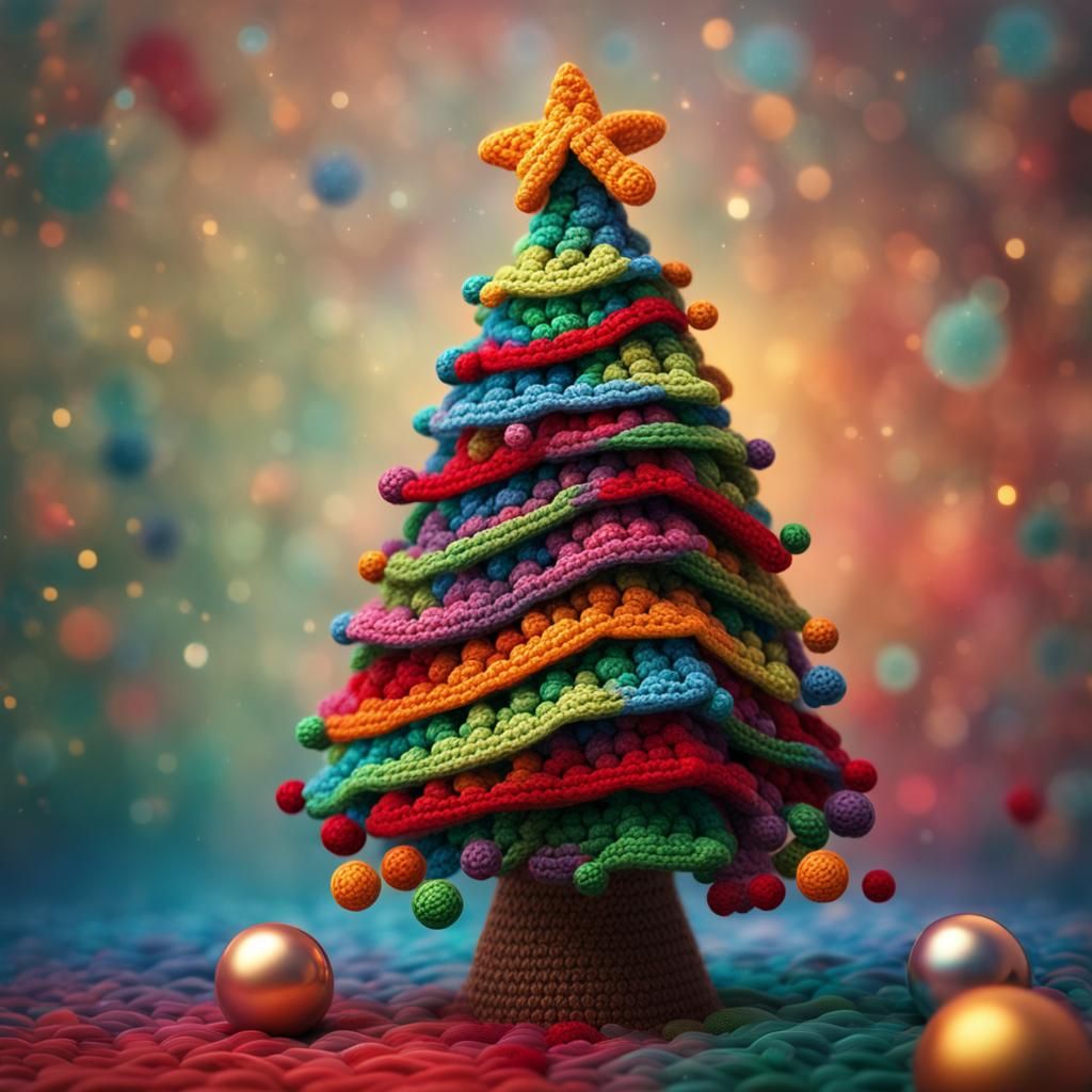 Cute Crocheted Christmas Tree: Hyperrealistic Concept Art