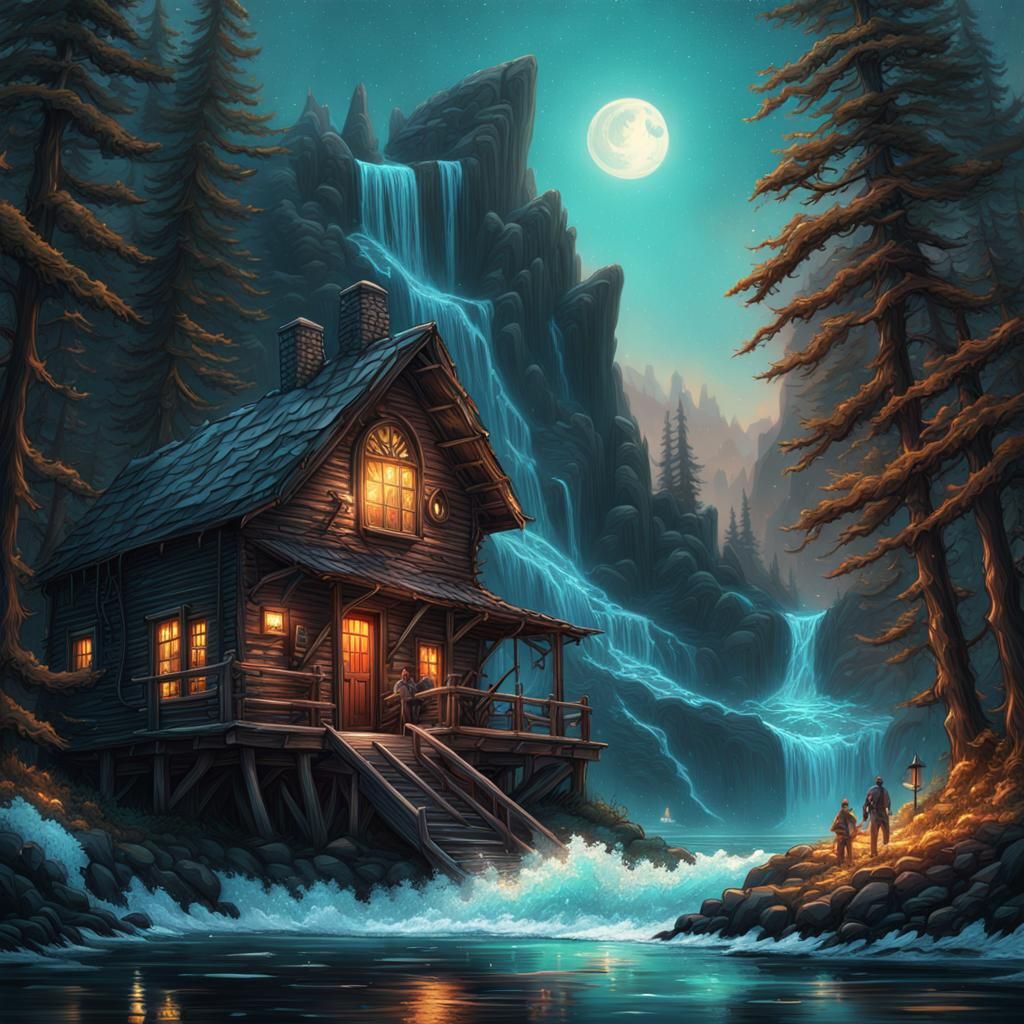 Cosmic Souls Escape Warped Cabin at Night