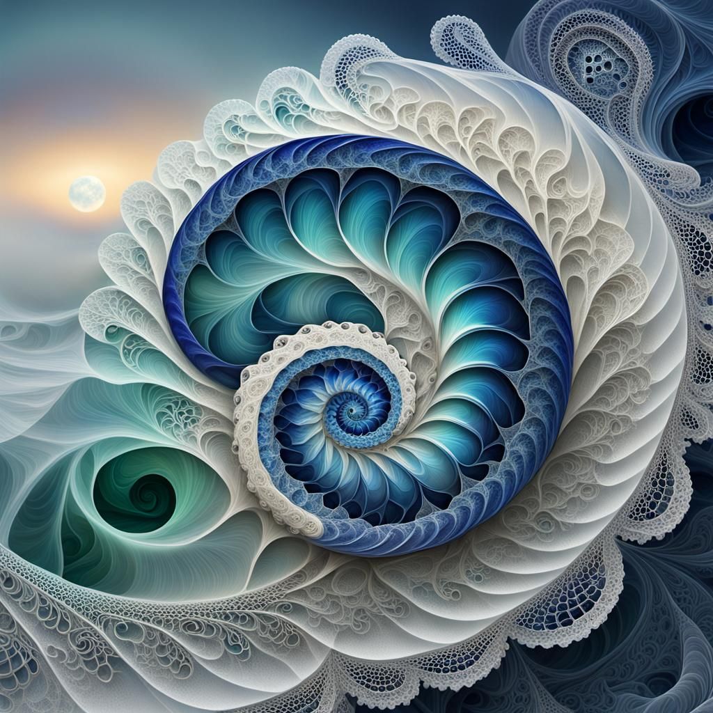 Fractal Seashell Art with Jade and Sapphire