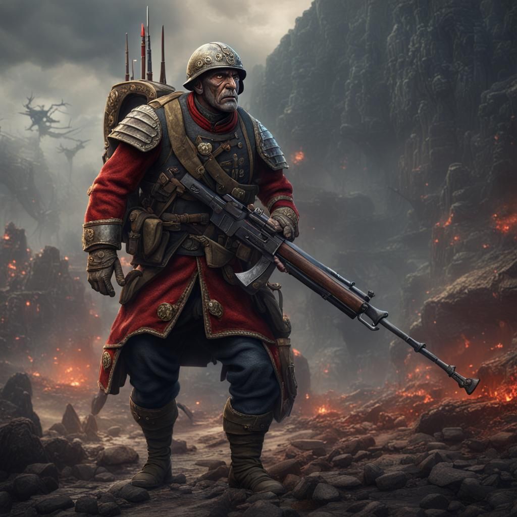 Albanian Ogre Soldier in WWI: Detailed Matte Painting
