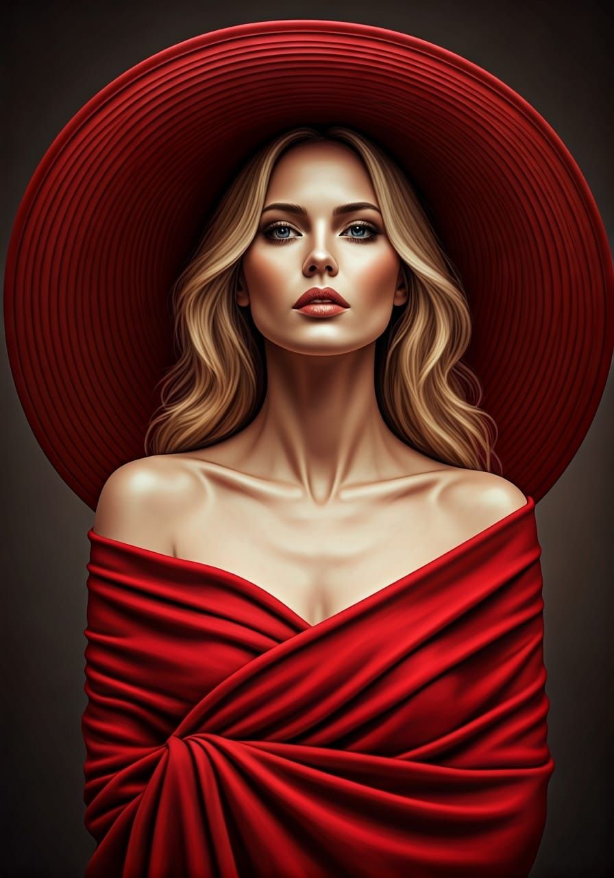 Woman in Red Hat: Art Nouveau Portrait