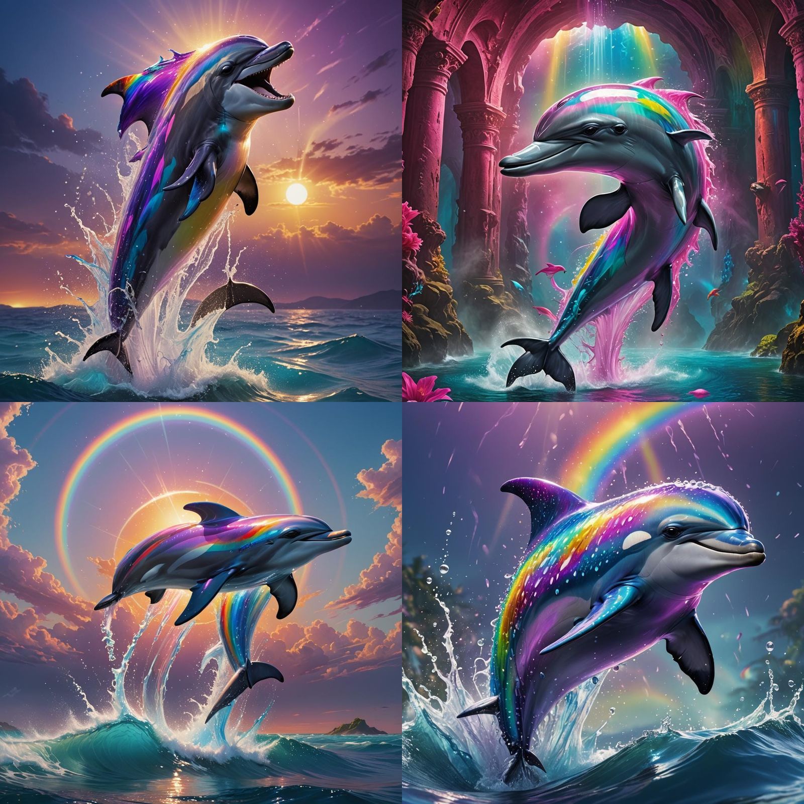 Dolphin with Rainbow Makeup, Detailed Fantasy Art