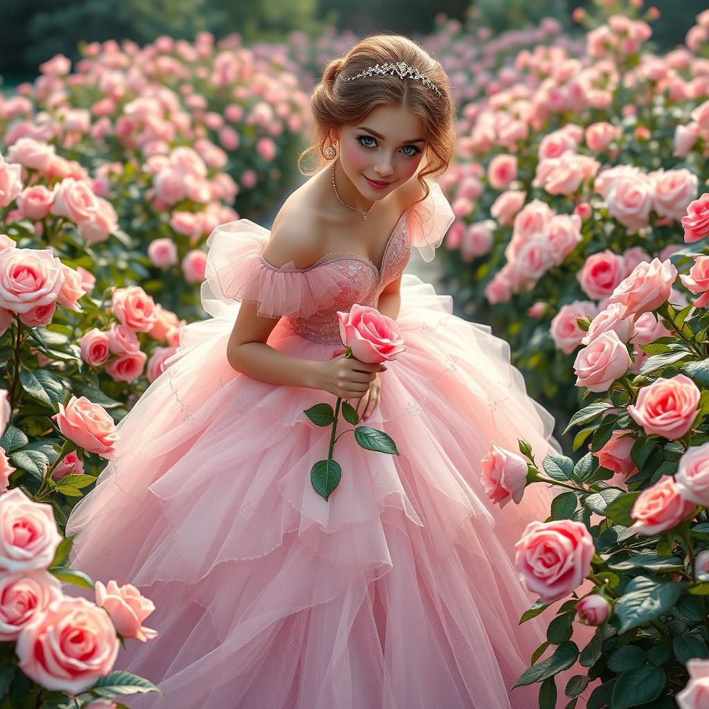 Princess Picking Rose in Dreamlike Art Nouveau Style