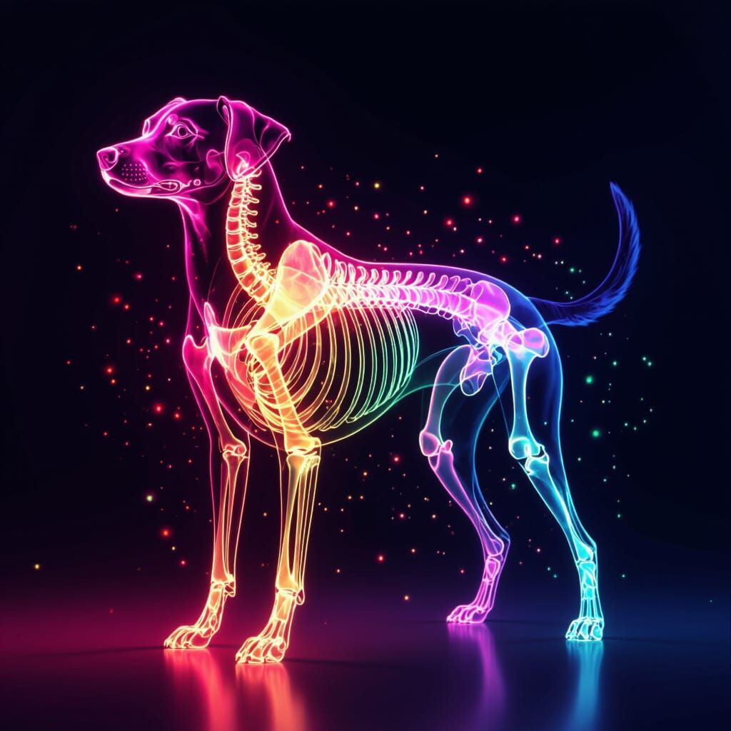 Neon Gradient Dog X-Ray Art