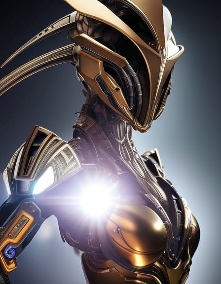 Chrome Alien Warframe: Detailed Cybernetic Concept Art