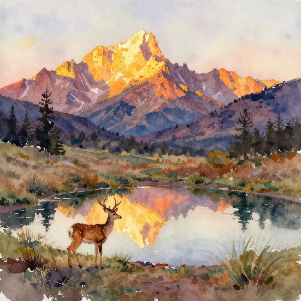 Golden Sunrise Over Superstition Mountains with Deer