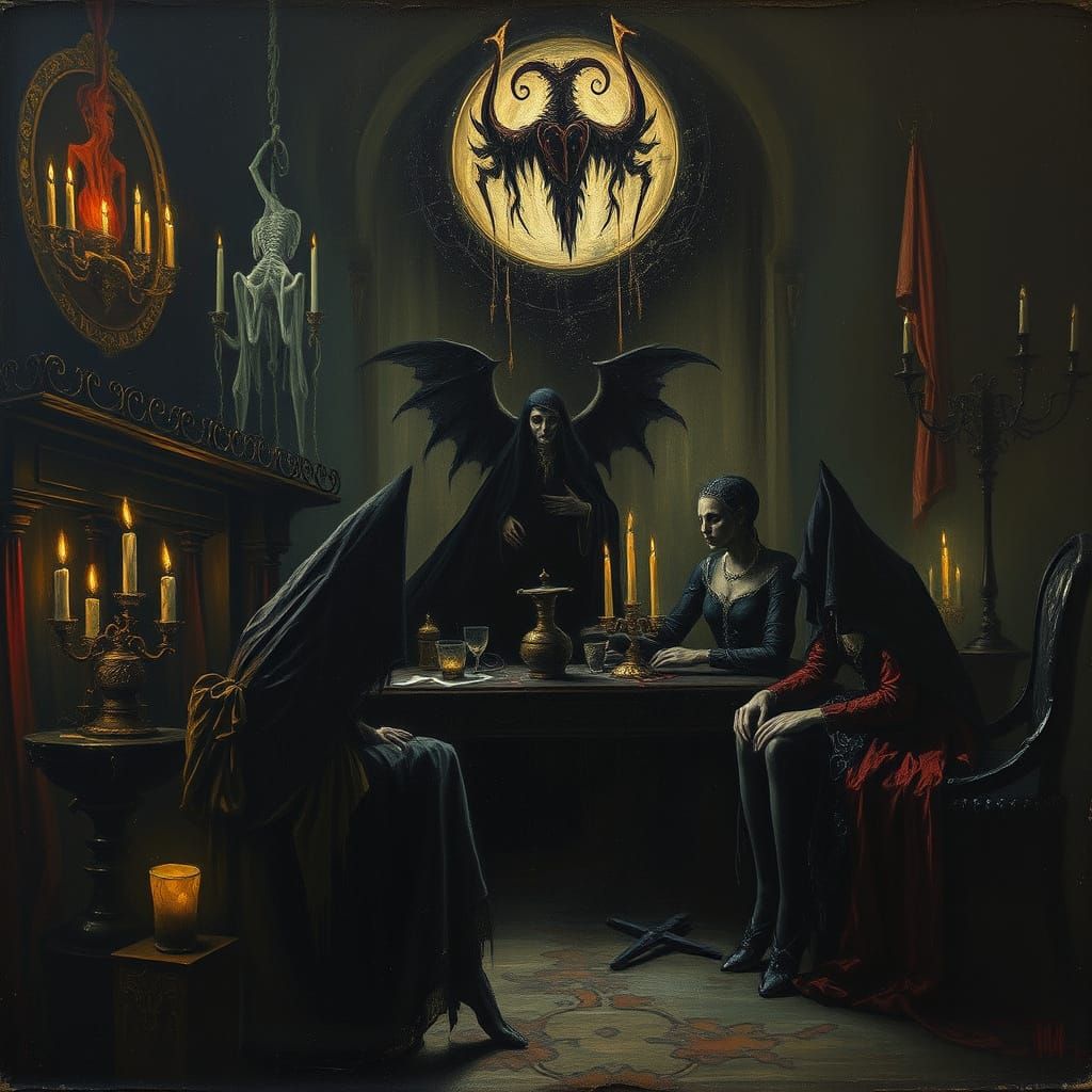 Macabre Allegory in Decadent Oil Painting
