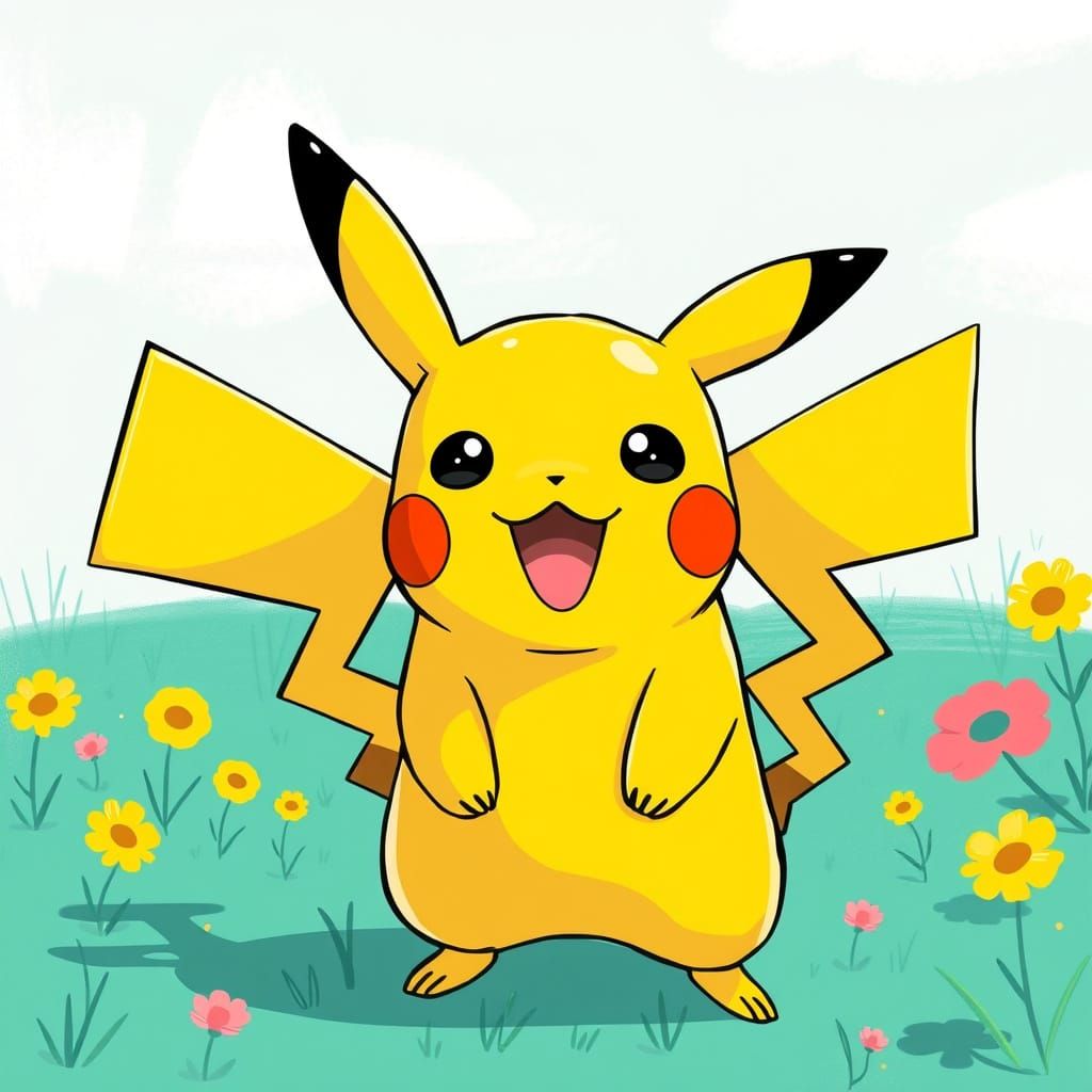 Joyful Pikachu in Whimsical Pop Art Style