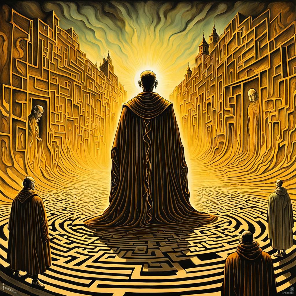 Monk Guides Soul to Limbo in Salvador Dali Style