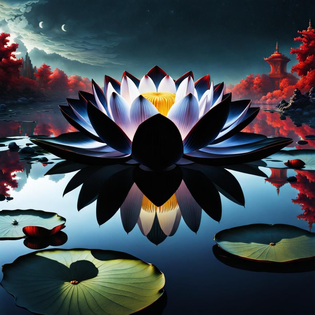 Black Lotus Mirrored Reflection: Fantasy Photorealism