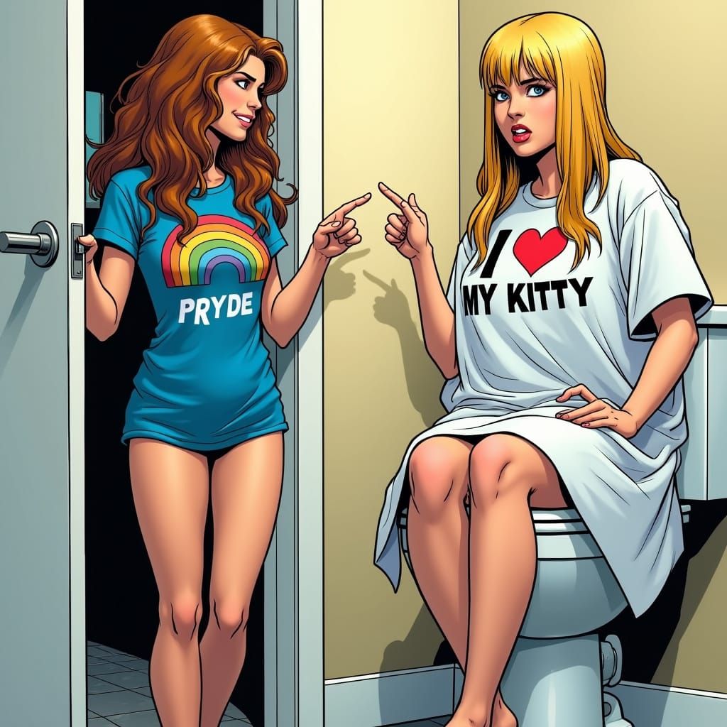 Kitty Pryde Smirks at Illyana Rasputin in a Bathroom