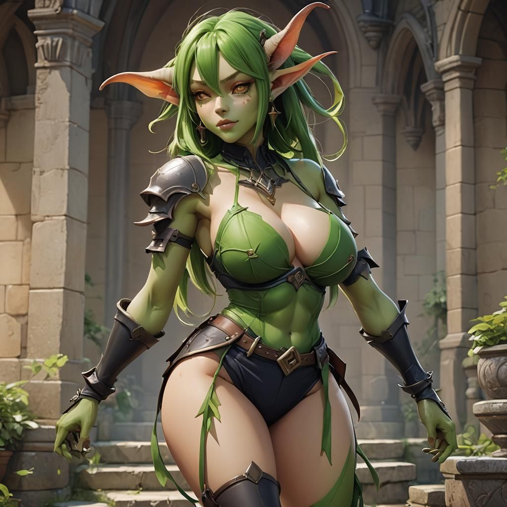 Attractive Goblin Girl in 3D Anime Style