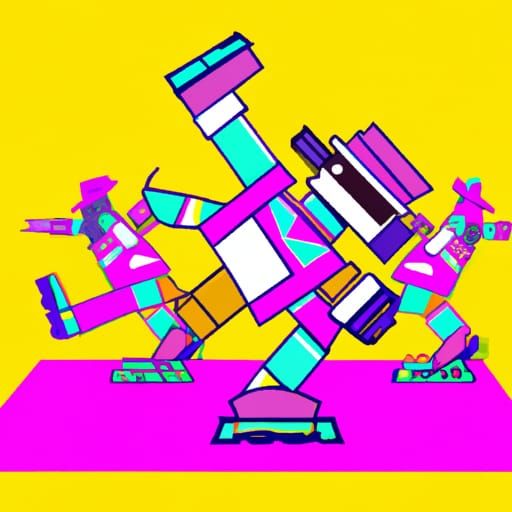 Robots Breakdancing in Pop Art Screen Print