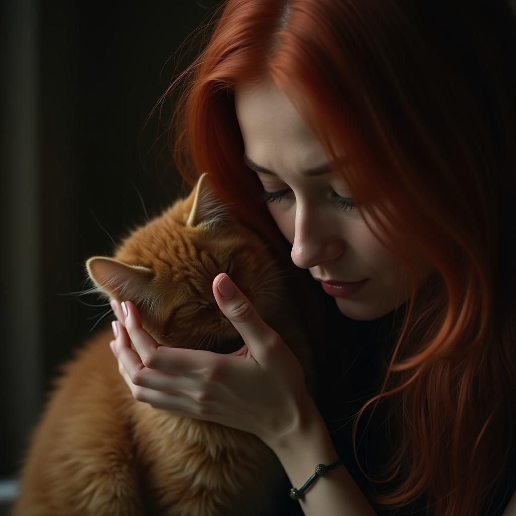 Crimson Connection: Woman and Cat in Film Noir Style